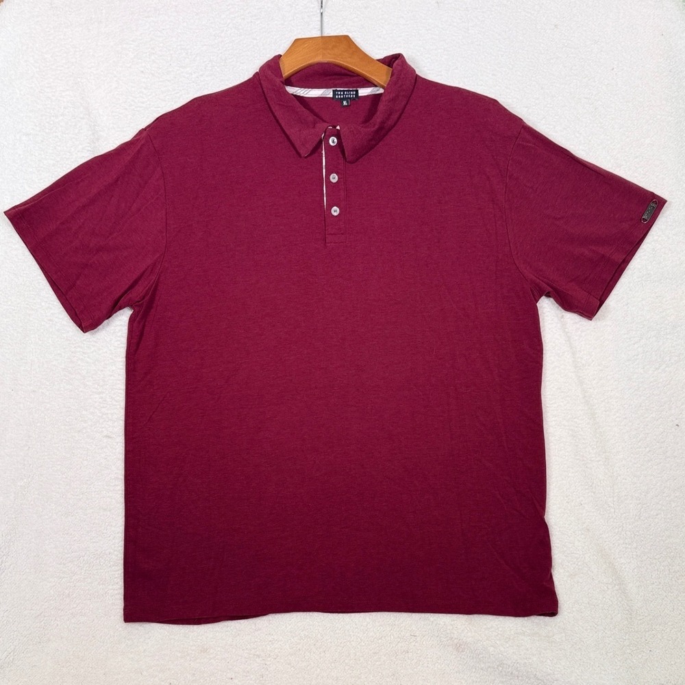 Two Blind Brothers Mens XL Short Sleeve Polo Shirt Maroon Braille Tag USA Bamboo